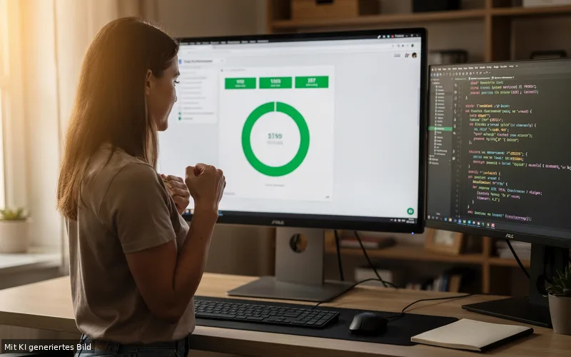 Entwicklerin freut sich über gute Performance-Werte – Core Web Vitals erklärt